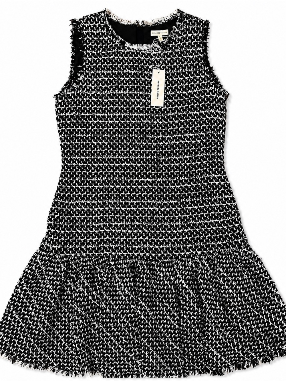 NWT Rebecca Taylor Tweed Boucle Fit & Flare Dress Black White Size 8 - Picture 2 of 7